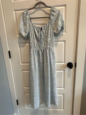 Who What Wear Floral Puff Sleeves Smocked Midi Dress
